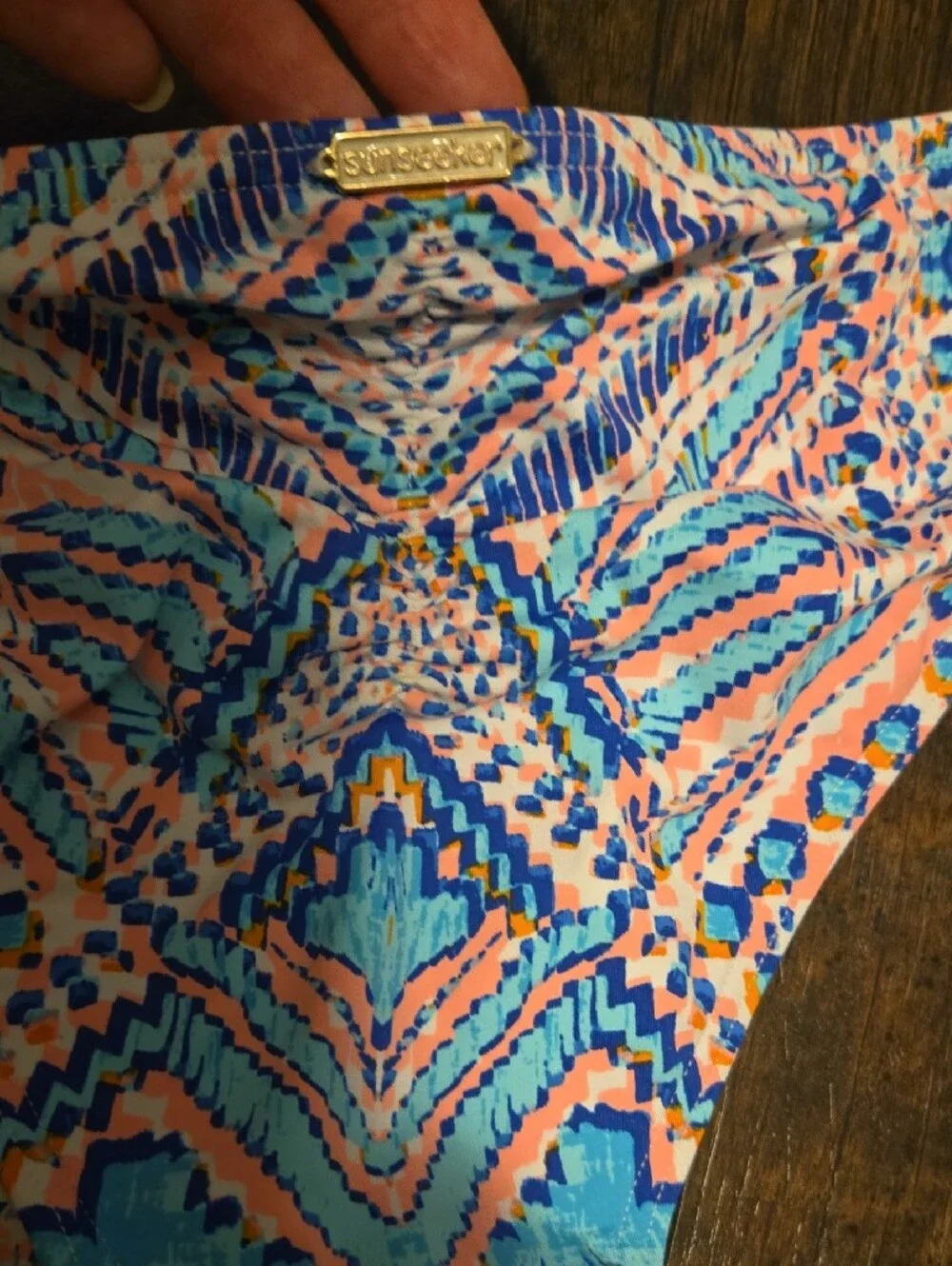 High-Neck Printed Bikini Set in Blue & Pink